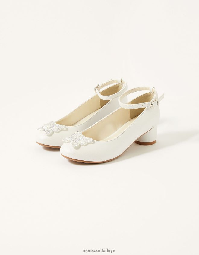 Monsoon kız ışıltılı diamante kelebek topuklu ayakkabı JH86BT2369 ayakkabı fildişi