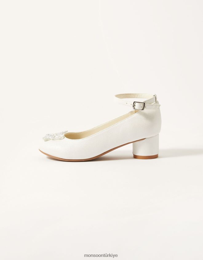 Monsoon kız ışıltılı diamante kelebek topuklu ayakkabı JH86BT2369 ayakkabı fildişi