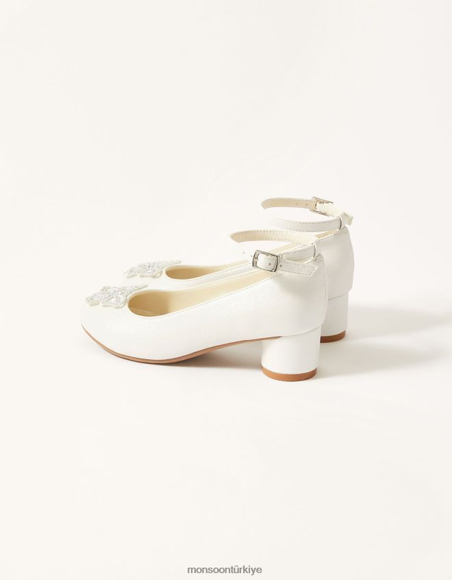 Monsoon kız ışıltılı diamante kelebek topuklu ayakkabı JH86BT2369 ayakkabı fildişi