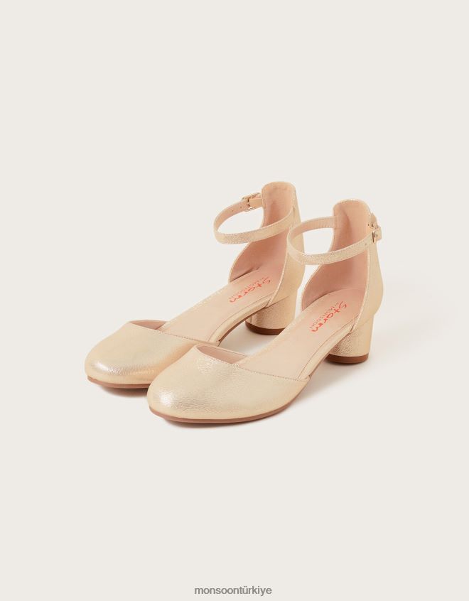 Monsoon kız ışıltılı iki parçalı topuklu ayakkabı JH86BT1855 ayakkabı altın