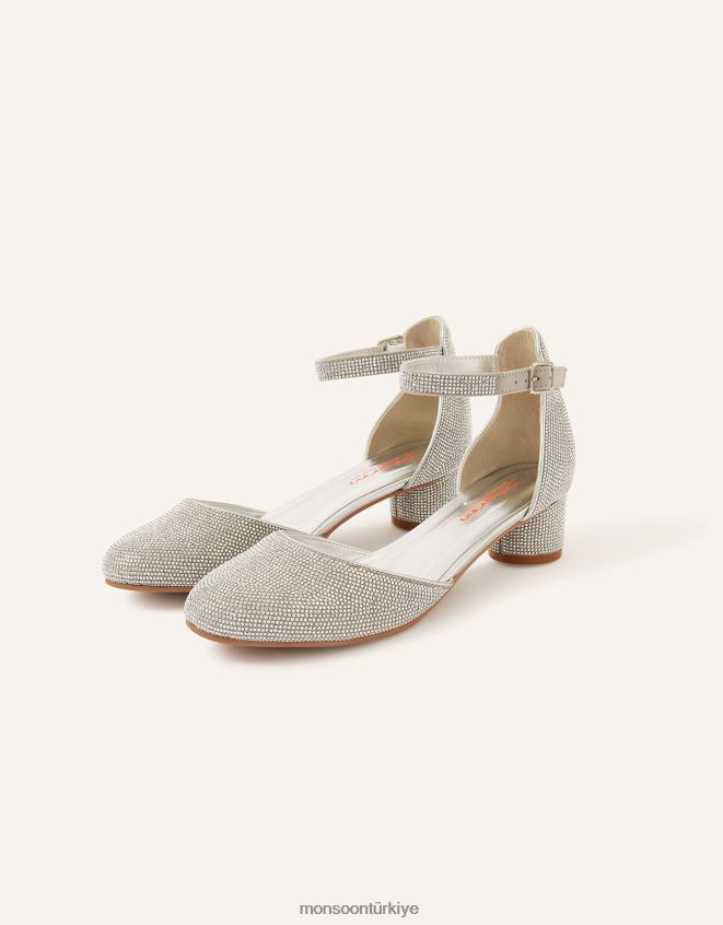 Monsoon kız ışıltılı iki parçalı topuklu ayakkabı JH86BT2329 ayakkabı gümüş