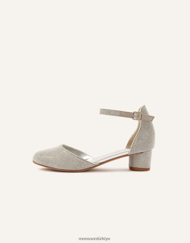 Monsoon kız ışıltılı iki parçalı topuklu ayakkabı JH86BT2329 ayakkabı gümüş