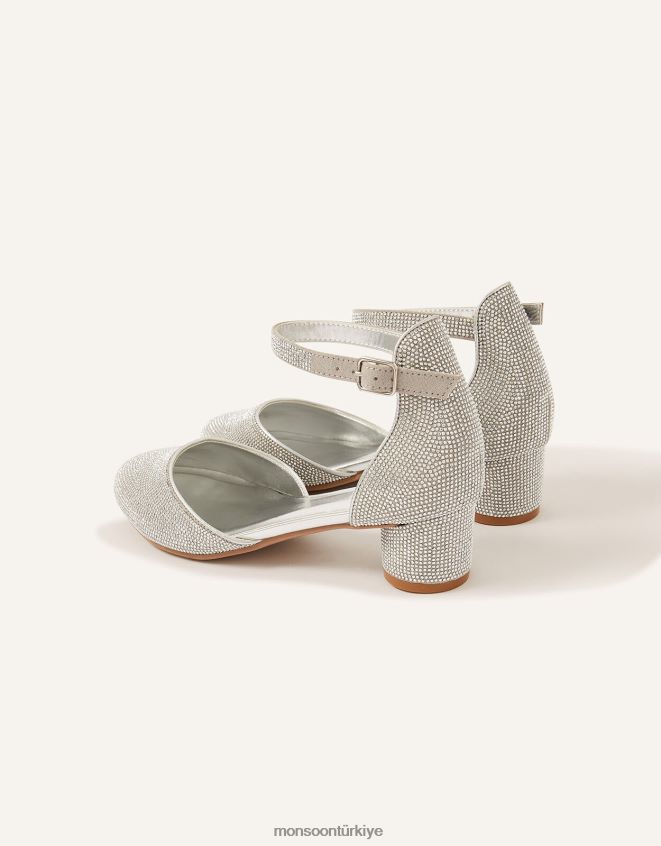 Monsoon kız ışıltılı iki parçalı topuklu ayakkabı JH86BT2329 ayakkabı gümüş