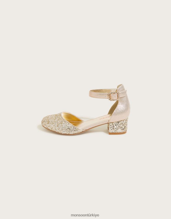 Monsoon kız ışıltılı iki parçalı topuklu ayakkabı JH86BT2392 ayakkabı altın