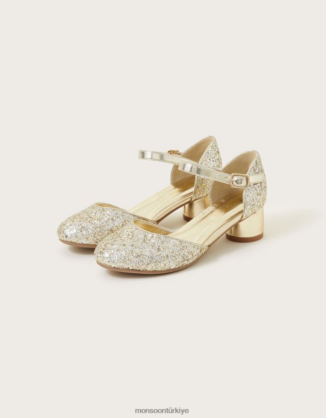 Monsoon kız parıltılı iki parçalı topuklu ayakkabı JH86BT2301 ayakkabı altın