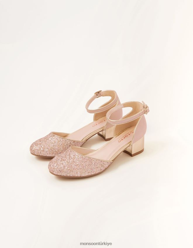 Monsoon kız parıltılı iki parçalı topuklu ayakkabı JH86BT2357 ayakkabı pembe