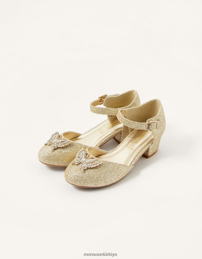 Monsoon kız parıltılı kelebek topuklu ayakkabılar JH86BT2387 ayakkabı altın