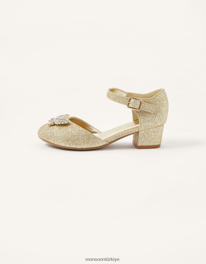Monsoon kız parıltılı kelebek topuklu ayakkabılar JH86BT2387 ayakkabı altın