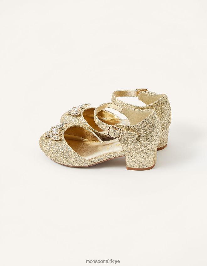 Monsoon kız parıltılı kelebek topuklu ayakkabılar JH86BT2387 ayakkabı altın