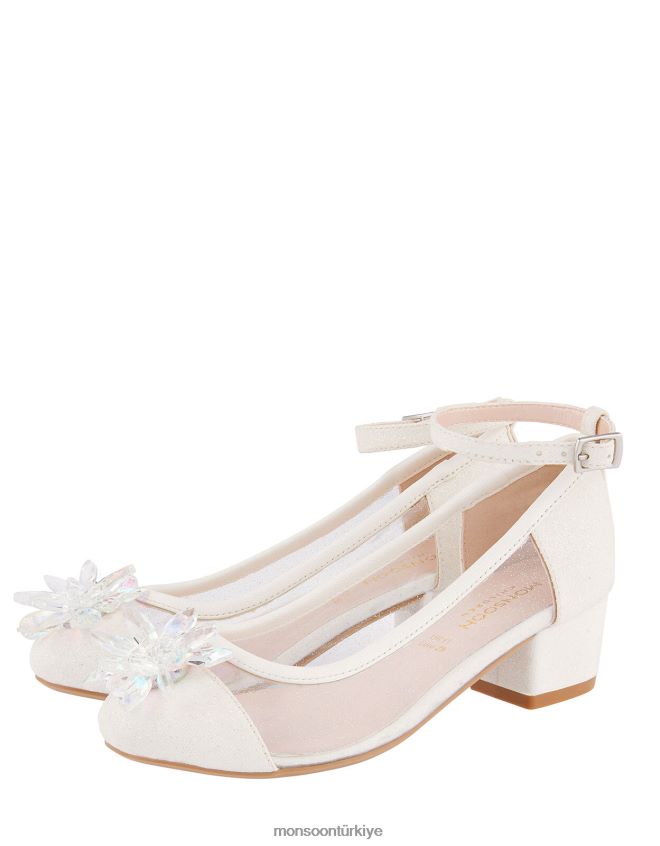 Monsoon kız prenses kristal pırıltılı topuklu ayakkabılar JH86BT2811 ayakkabı fildişi
