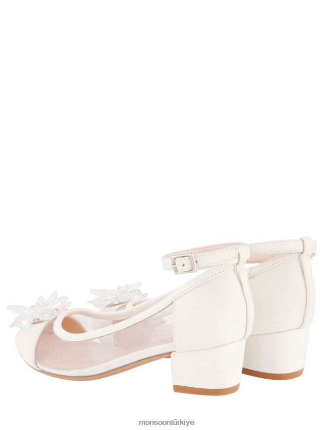 Monsoon kız prenses kristal pırıltılı topuklu ayakkabılar JH86BT2811 ayakkabı fildişi