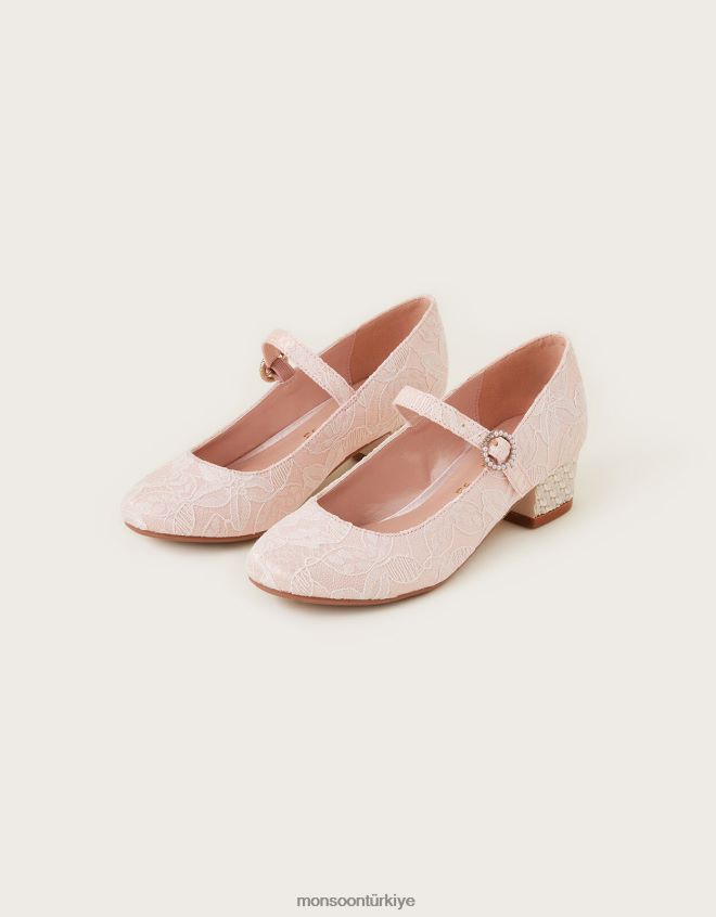Monsoon çocuklar dantel çiçek topuklu JH86BT2758 ayakkabı pembe