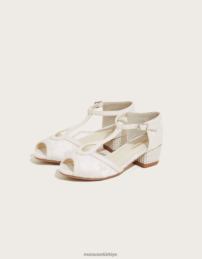 Monsoon çocuklar dantel inci dans topuklu ayakkabılar JH86BT2771 ayakkabı fildişi