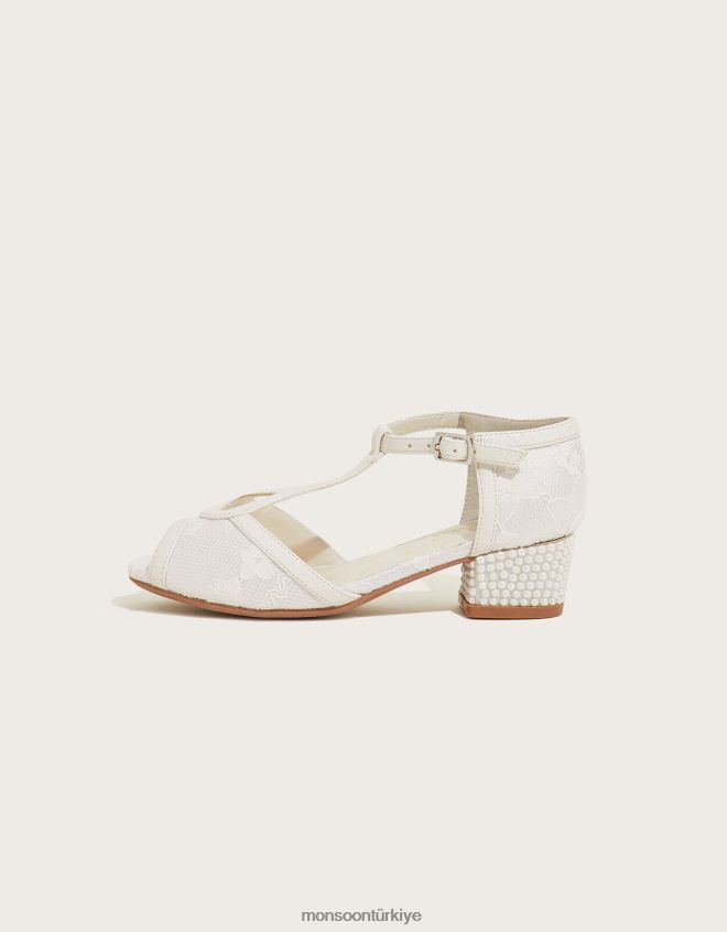 Monsoon çocuklar dantel inci dans topuklu ayakkabılar JH86BT2771 ayakkabı fildişi