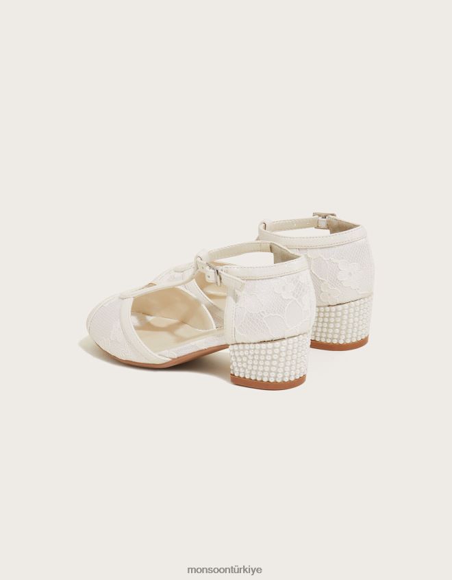Monsoon çocuklar dantel inci dans topuklu ayakkabılar JH86BT2771 ayakkabı fildişi