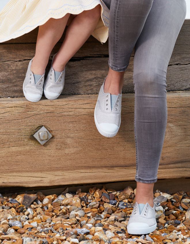 Monsoon çocuklar hampton tuval erik plimsolls gümüş JH86BT2366 ayakkabı gümüş