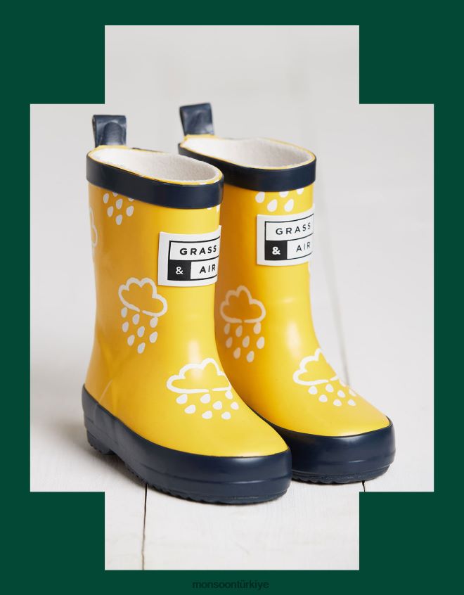 Monsoon çocuklar çim ve havanın rengini ortaya çıkaran sarı wellies JH86BT2400 ayakkabı sarı