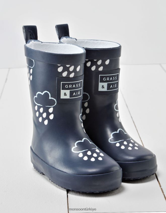Monsoon çocuklar çim ve havanın rengini ortaya çıkaran wellies JH86BT2348 ayakkabı Mavi Donanma)