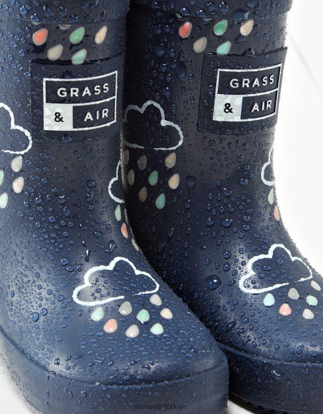 Monsoon çocuklar çim ve havanın rengini ortaya çıkaran wellies JH86BT2348 ayakkabı Mavi Donanma)