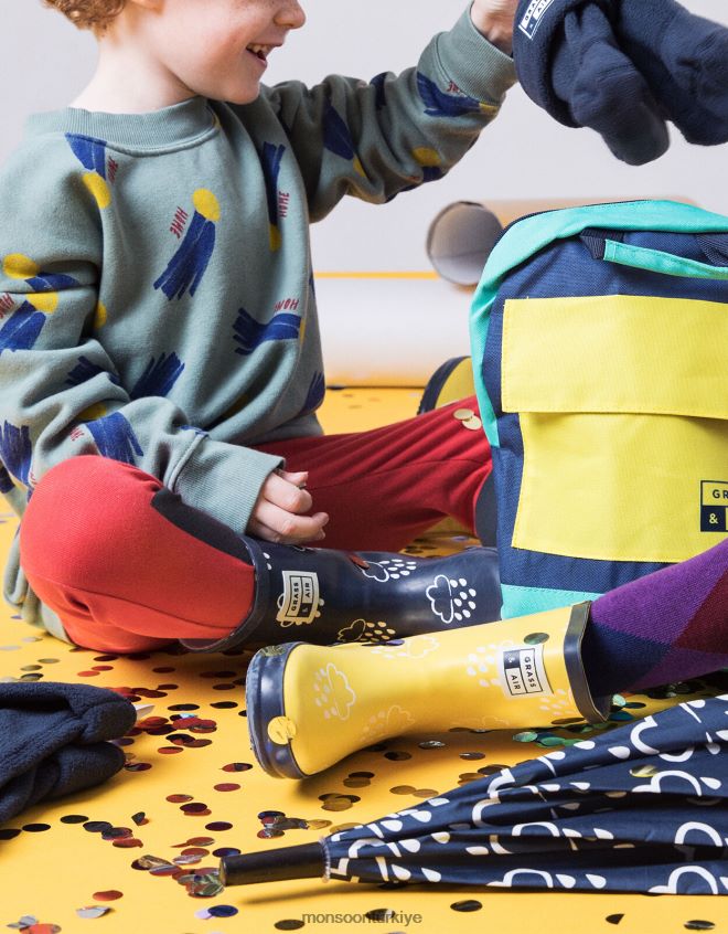 Monsoon çocuklar çim ve havanın rengini ortaya çıkaran wellies JH86BT2348 ayakkabı Mavi Donanma)
