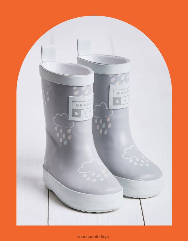 Monsoon çocuklar çim ve havanın rengini ortaya çıkaran wellies gri JH86BT2406 ayakkabı gri