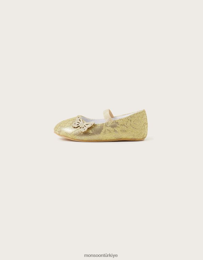 Monsoon çocuklar dantel kelebek yürüteç ayakkabı altın JH86BT2300 ayakkabı altın