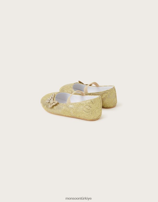Monsoon çocuklar dantel kelebek yürüteç ayakkabı altın JH86BT2300 ayakkabı altın