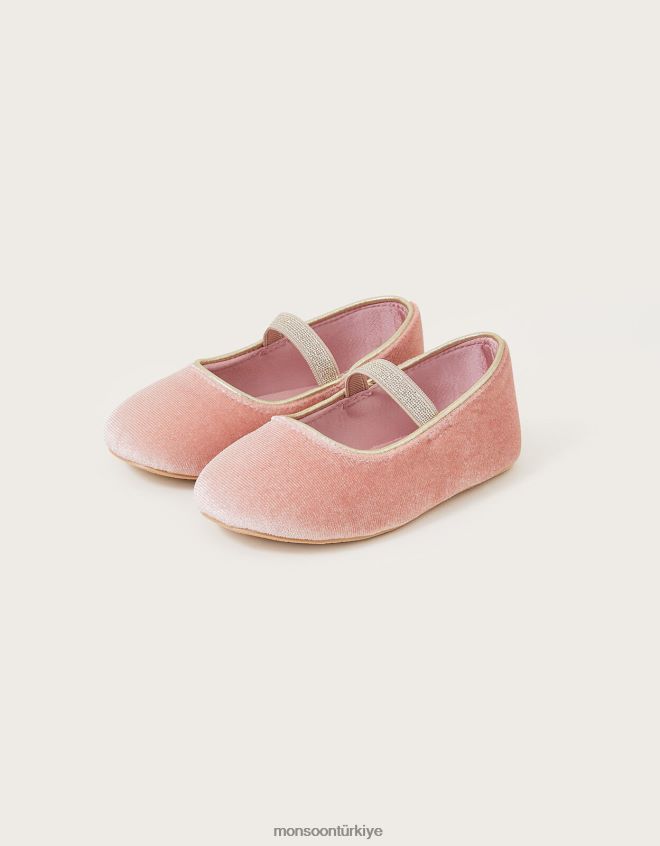 Monsoon çocuklar kadife yürüteç ayakkabı pembe JH86BT2307 ayakkabı pembe
