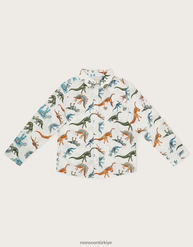 Monsoon erkek çocuk dinozor cepli gömlek JH86BT2195 Giyim fildişi