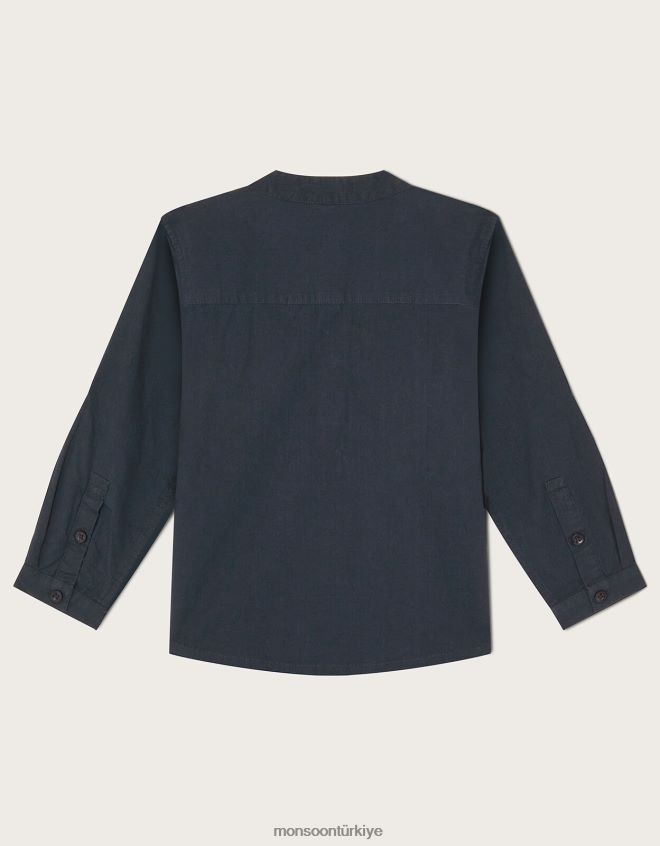 Monsoon erkek çocuk kurta işlemeli uzun gömlek JH86BT2290 Giyim Mavi Donanma)