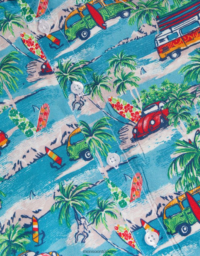 Monsoon erkek çocuk resimli karavan gündelik gömlek JH86BT2276 Giyim mavi
