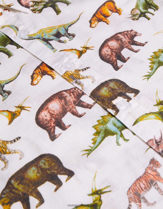 Monsoon erkek çocuk safari dinozor desenli şantuk gömlek JH86BT2282 Giyim fildişi