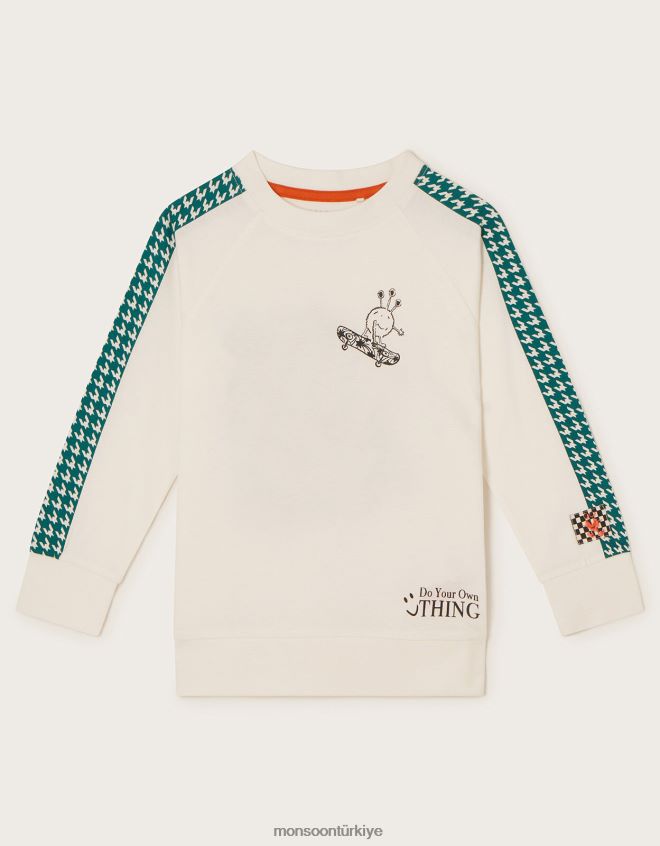 Monsoon erkek çocuk uzun kollu sloganlı tişört JH86BT2202 Giyim fildişi