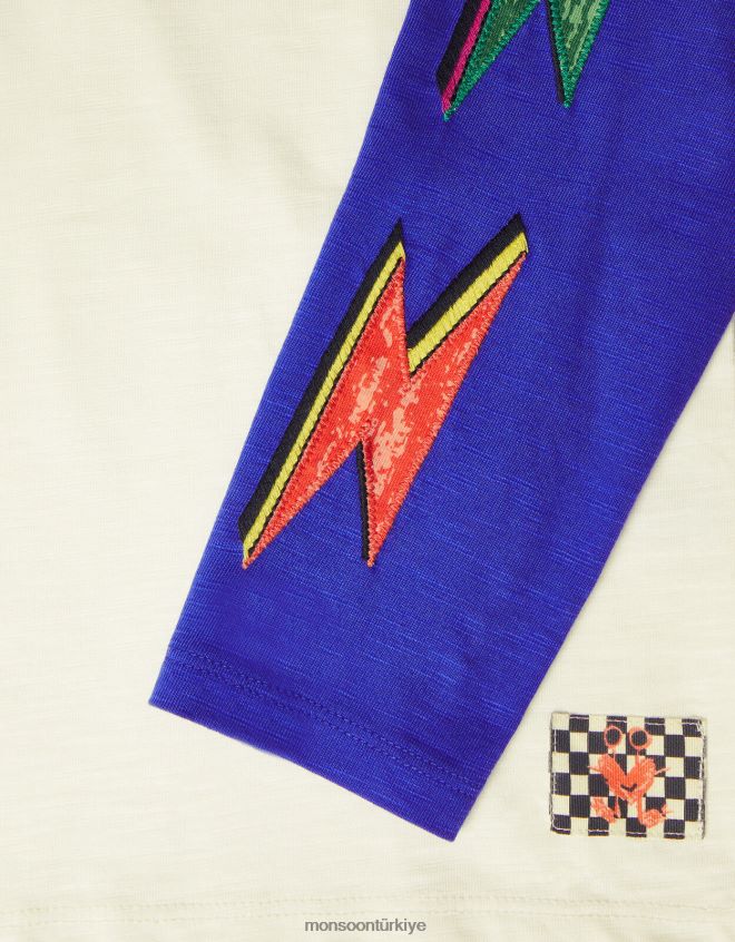 Monsoon erkek çocuk yıldırım cıvata tişört JH86BT2204 Giyim fildişi