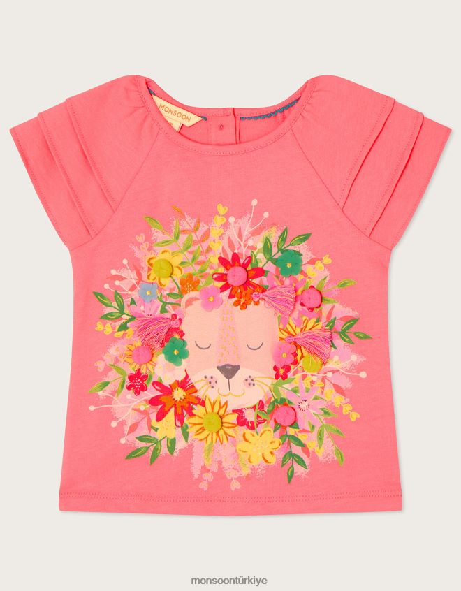 Monsoon kız bebek çiçekli aslan tişört JH86BT2149 Giyim turuncu (mercan)