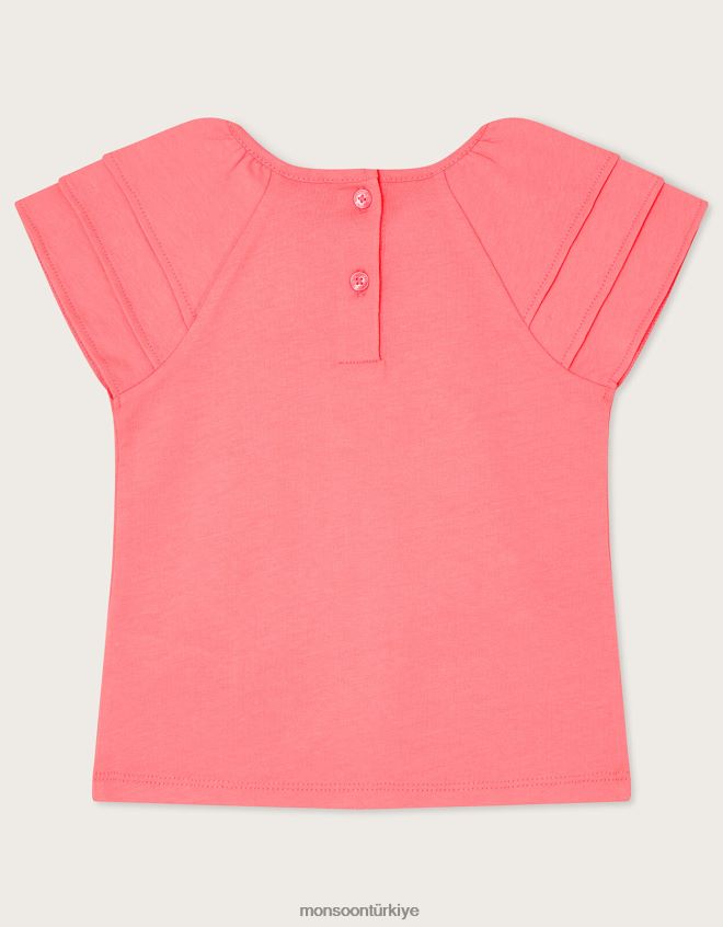 Monsoon kız bebek çiçekli aslan tişört JH86BT2149 Giyim turuncu (mercan)