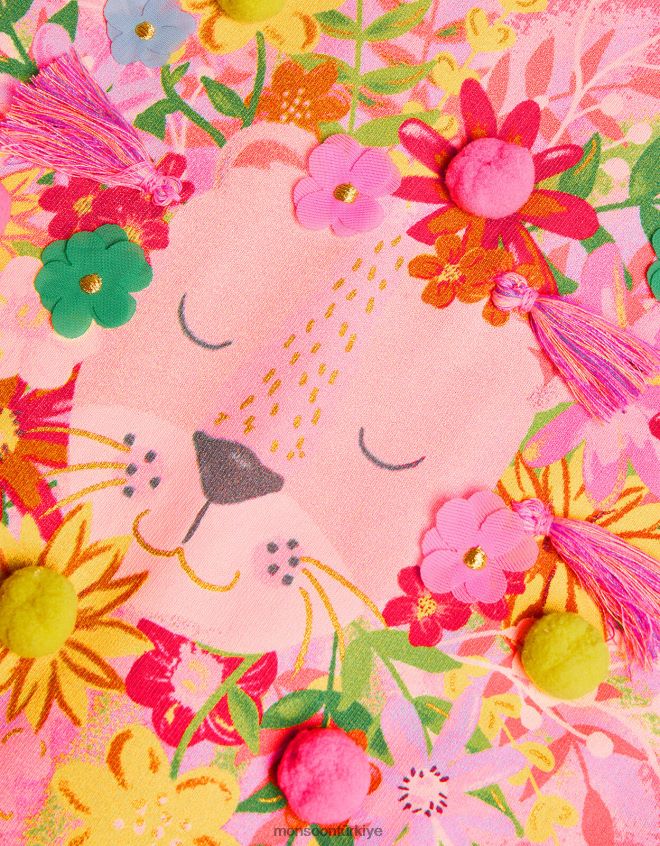 Monsoon kız bebek çiçekli aslan tişört JH86BT2149 Giyim turuncu (mercan)