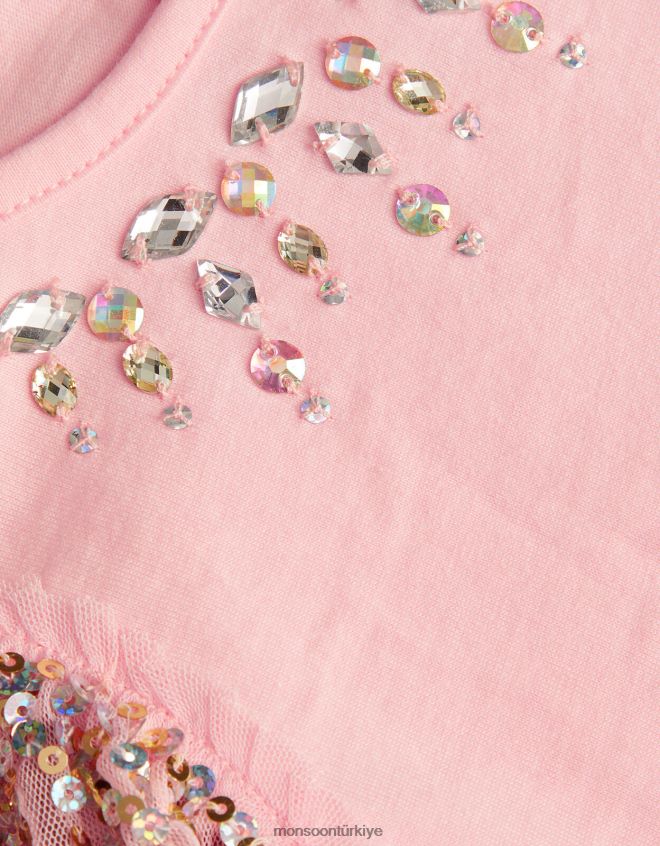 Monsoon kız değerli taş pullu kollu üst JH86BT1599 Giyim pembe (soluk pembe)