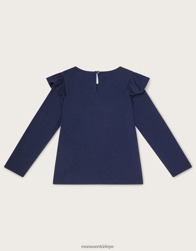 Monsoon kız gökkuşağı uzun kollu üst JH86BT1620 Giyim Mavi Donanma)