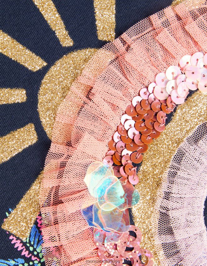 Monsoon kız gökkuşağı uzun kollu üst JH86BT1620 Giyim Mavi Donanma)