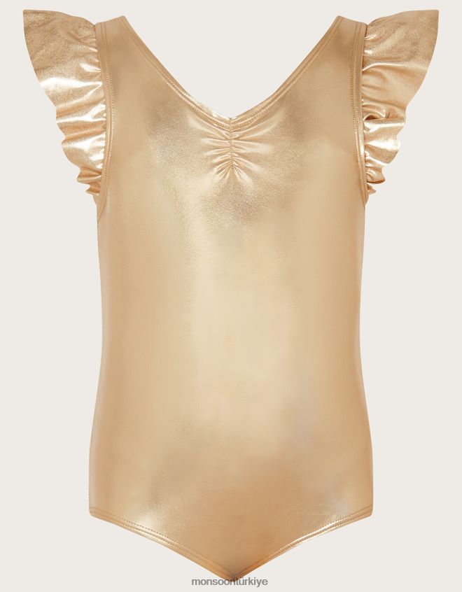 Monsoon kız harikalar diyarı fırfır kollu tek parça streç giysi JH86BT1720 Giyim altın