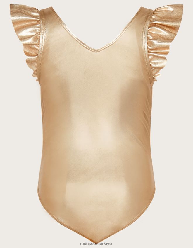 Monsoon kız harikalar diyarı fırfır kollu tek parça streç giysi JH86BT1720 Giyim altın