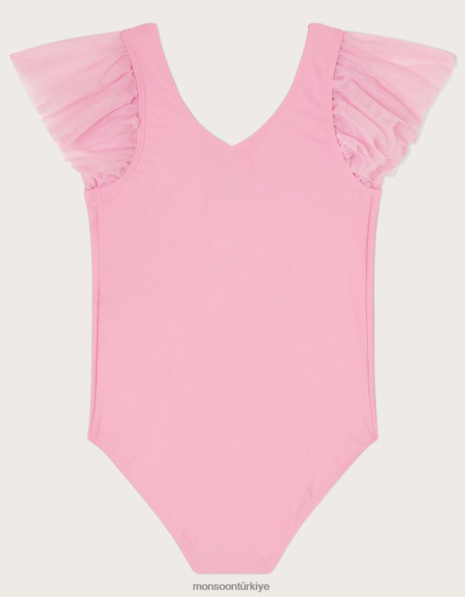 Monsoon kız harikalar diyarı fırfır kollu tek parça streç giysi JH86BT1841 Giyim pembe (koyu pembe)