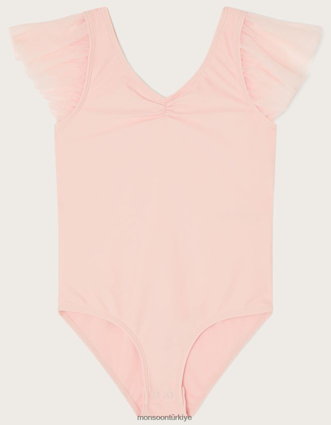 Monsoon kız harikalar diyarı fırfır kollu tek parça streç giysi JH86BT1842 Giyim pembe (soluk pembe)