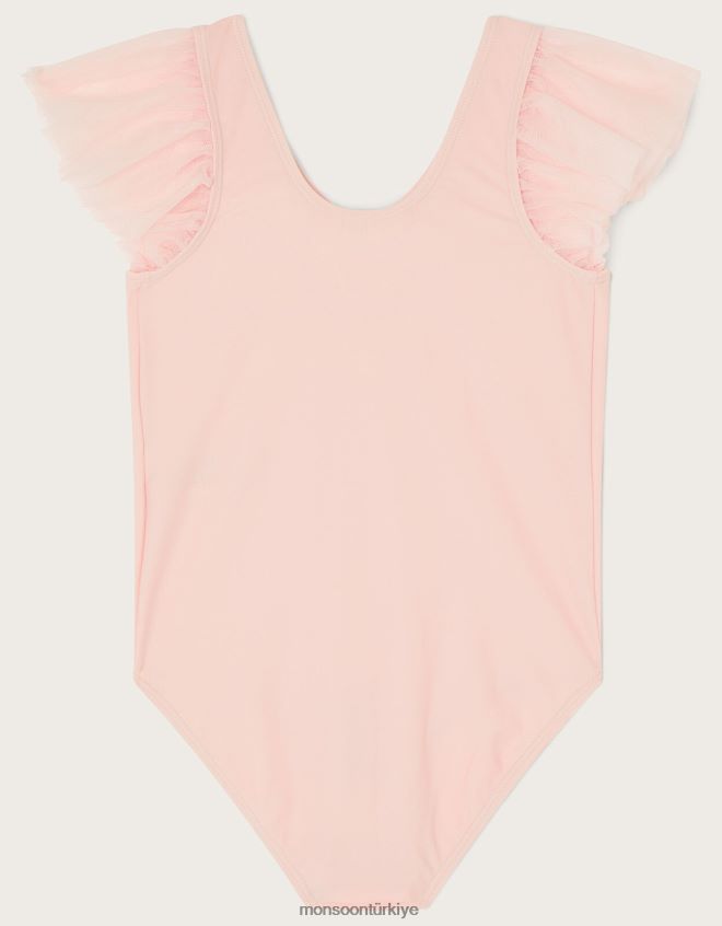 Monsoon kız harikalar diyarı fırfır kollu tek parça streç giysi JH86BT1842 Giyim pembe (soluk pembe)