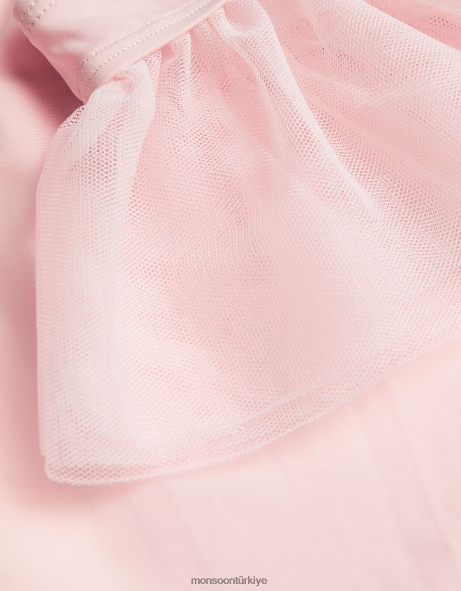 Monsoon kız harikalar diyarı fırfır kollu tek parça streç giysi JH86BT1842 Giyim pembe (soluk pembe)