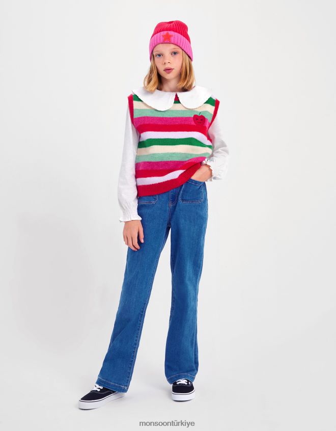 Monsoon kız çizgili kazak yelek JH86BT1634 Giyim kırmızı