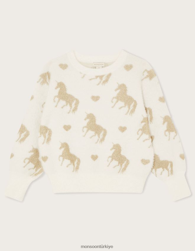 Monsoon kız kabarık tek boynuzlu at desenli kazak JH86BT1804 Giyim fildişi