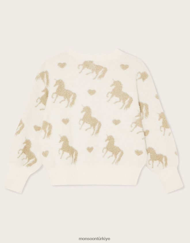 Monsoon kız kabarık tek boynuzlu at desenli kazak JH86BT1804 Giyim fildişi