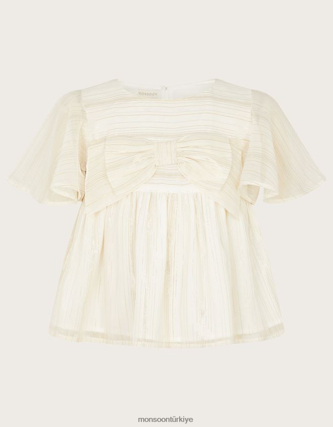 Monsoon kız ışıltılı fiyonklu dokuma bluz JH86BT1762 Giyim fildişi